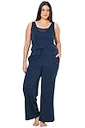 Ulla Popken Dames grote maten plus size jumpsuit, kant, V-hals, mouwloos, , 46-48