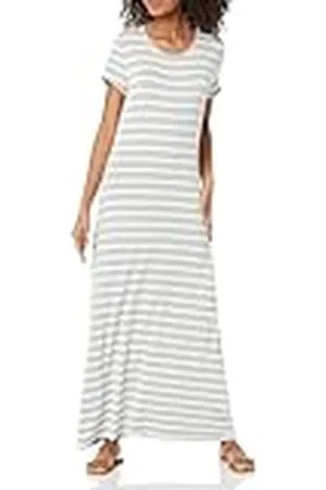 Amazon Maxi-jurk met korte mouwen voor dames, grijs gemêleerd Franse streep, XX-Large
