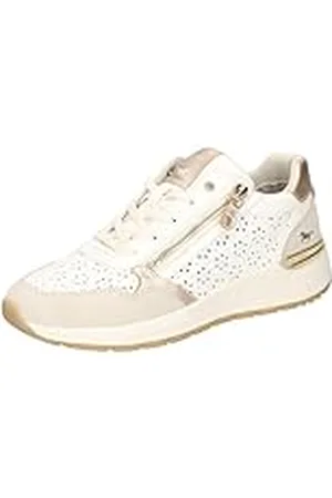 Mustang Dames 1487-303 Lage veterschoen, wit/goud, 42 EU, , 42 EU