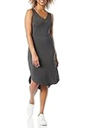Amazon Dames Jersey Regular-Fit Mouwloze V-hals Midi Jurk (voorheen Daily Ritual), Charcoal Heather, Large