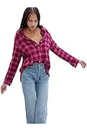GAP Gedrapeerd flanellen overhemd met knoopsluiting voor dames met button-down-kraag, , S