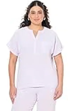 Ulla Popken Grote maten grote maten plus size mousseline-blouse, oversized, tuniekhals, halve mouwen, , 58-60