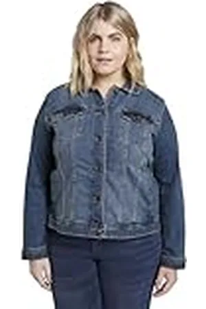 TOM TAILOR Denim jack in grote maten voor dames in gewassen look, 10110 Blue Denim, 44