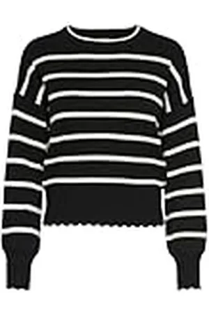 ONLY Dames ONLIBI LS Stripe O-Neck CC KNT trui, Zwart/Stripes: White cap Gray Mel, S
