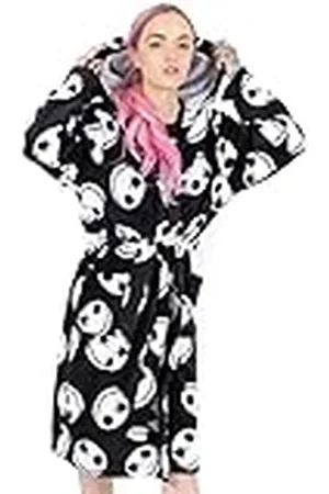 Disney The Nightmare Before Christmas ochtendjas voor dames | Volwassenen Jack Skellington Pocket Zwarte badjas | Tim Burton Film Pjs Robe, , S