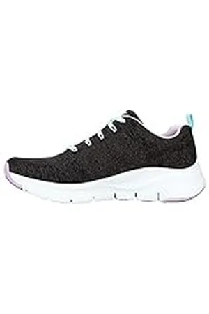 Skechers Dames Arch Fit Comfy Wave Sneakers, Black Knit Lavender Trim, 39.5 EU
