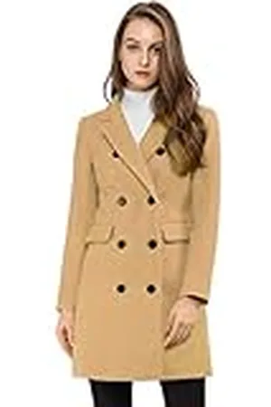 Allegra K Dameswinterjas Elegant getande revers Double Breasted Trench Coat