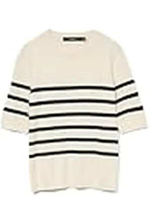 VERO MODA VMSABA Plain SS O-hals pullover GA NOOS, Birch/Stripes: w Black, XL