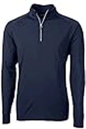 Cutter & Buck Mens Long Sleeve Adapt Eco Knit Quarter Zip Pullover Shirt, Navy Blue, Large US