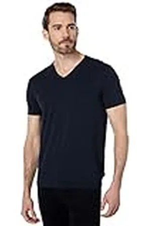 John Varvatos Star USA mens Miles Short Sleeve Slub V-neck With Cut Raw Edge T Shirt, Black, Small US