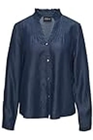 QS by s.Oliver Lichte blouse van lyocell-denim met ruches en biezen, , 44