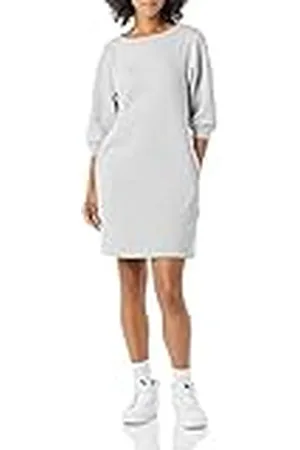 Amazon Dames Fleece Blouson Mouw Ronde hals Sweatshirt Jurk (Verkrijgbaar in Grote Maat), Grijs Heather, Small