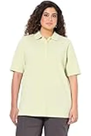 Ulla Popken Dames grote maten plus size poloshirt, piqué, polokraag, fluwelen knoopsluiting, halve mouwen, , 62-64