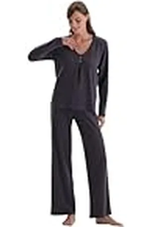 Dagi Dames lange mouwen kant gedetailleerde viscose T-shirt & broek pyjama set, , XL