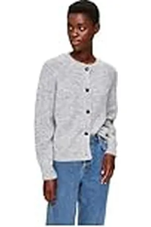 SELECTED Selected Damesvest Relaxed Fit Ronde Hals Raglanmouw Dropstitch, Licht Grijs Mix, M