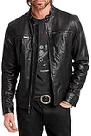 John Varvatos Star USA Leren herenjack met bandkraag, , L