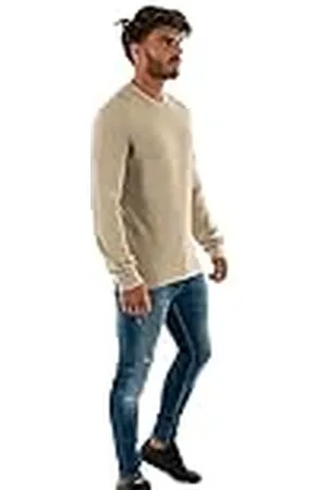 Calvin Klein Jeans Heren T-shirt met lange mouwen Badge Wafel LS Basic, Beige , M