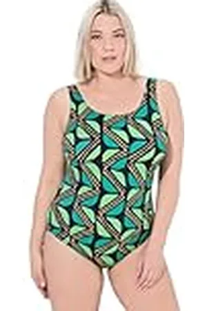 Ulla Popken Alice, DG, Geometric Jungle Badpak voor dames, grote maten, plus size, , 54-56