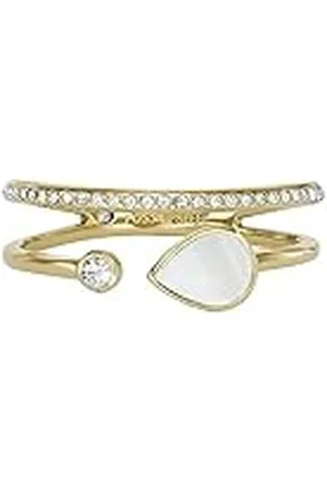 Fossil Damesring, druppelvormige witte parelmoer Prestack ring