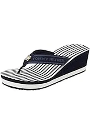 Tommy Hilfiger Dames TH STREPEN WEDGE BEACH SANDAL Flip Flops, BLAUW (Space Blue), 6.5 UK, , 40 EU