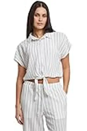 Urban classics Gestructureerde gestreepte blouse voor dames, gestreepte blouse met knopen, losse pasvorm, maten XS - 5XL, , XXL