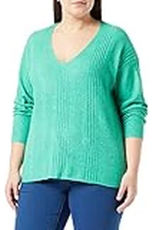 VERO MODA Dames VMINNIE LS V-hals pullover GA Boo Curve gebreide trui, Bright Green/Detail: Melange, S-42/44, , 42/44