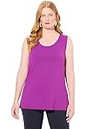 Ulla Popken Dames grote maten grote maten plus size top, klassieke pasvorm, ronde hals, stretch, brede bandjes, mouwloos, , 46-48