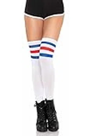 Leg Avenue 6605 - Athlete over the knee socks, Einheitsgröße, Weiß, Blau, Rot
