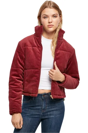 Urban classics Dames winterjas corduroy puffer jack met opstaande kraag, kort gesneden, type donsjack, maat XS tot 5XL, , XS