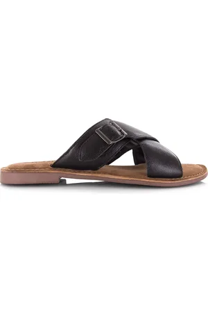 Lazamani Leren mules black met gekruis Leer Dames