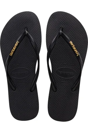 Havaianas Slim Logo Metallic black gol Rubber Dames