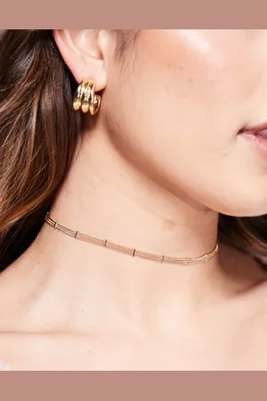ASOS Choker halsketting met fijne ketting en streepdetail in goudkleur