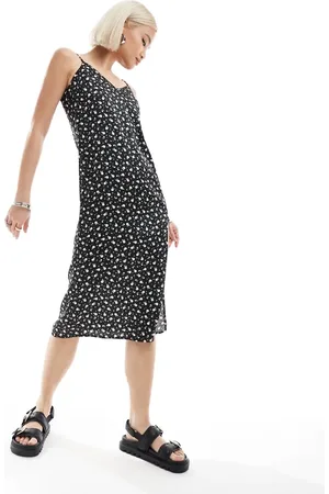 Daisy Street Satijnen midi cami-jurk met zijsplit in met fijne print
