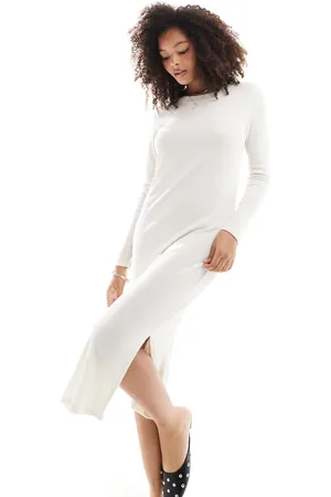 VERO MODA Geribbelde midi-jurk van jersey in crème
