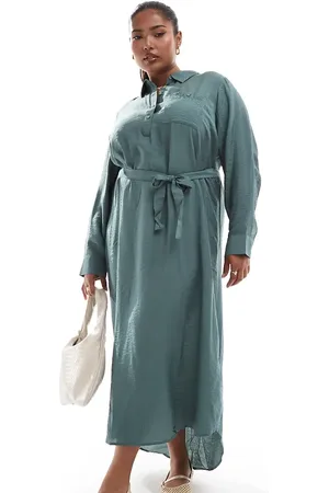 VERO MODA Midi-overhemdjurk in kaki