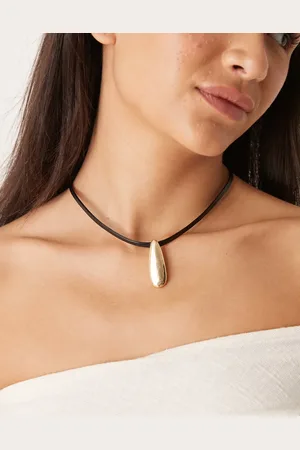 DesignB London Ketting van touw met langwerpig gouden hangertje