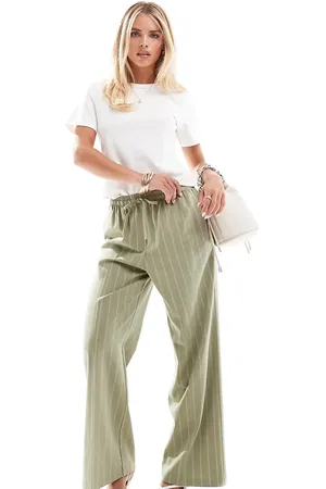 ASOS ASOS DESIGN Petite - Elegante gestreepte broek met elastische taille in kaki