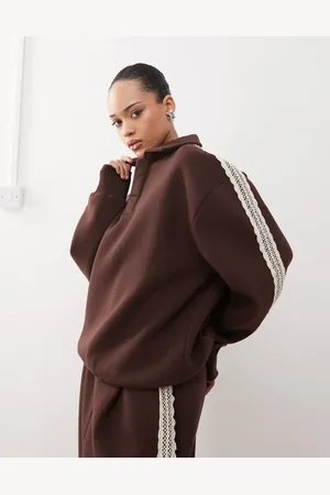 Reclaimed Uniseks polo sweatshirt met kanten rand in , deel van co-ord set