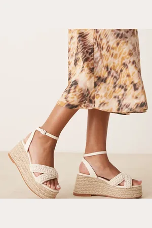 Glamorous Espadrille-sandalen met hak en plateauzool in beige haakwerk