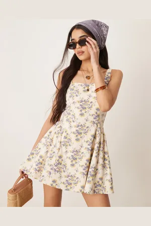 Abercrombie & Fitch Mouwloze wijduitlopende mini-jurk met bloemenprint in beige
