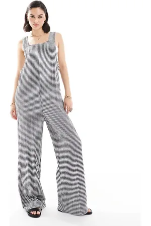 JDY Jumpsuit van seersucker stof met zwarte ruitjes