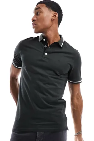 JACK & JONES Slim-fit piqué polo met logo en gekleurd randje in kaki