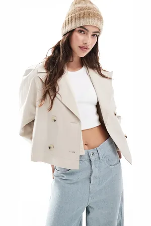MANGO Cropped trenchcoat in lichtbeige