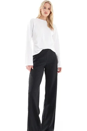 VERO MODA Broek met wijde pijpen en krijtstreep in antracietgrijs