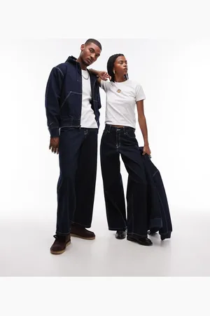 Dickies Loose Wave - Denim jeans met wijde pijpen in donkerblauw met spoeling