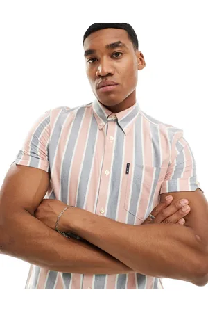 Ben Sherman Gestreept Oxford overhemd met korte mouwen in lichtroze
