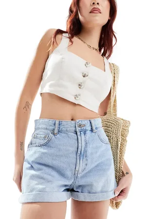 Pull&Bear Denim mom short met hoge taille in lichtblauw
