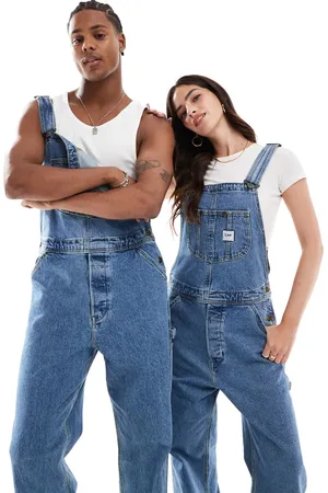 Lee Uniseks ruimvallende workwear-tuinbroek van denim met mid-wash