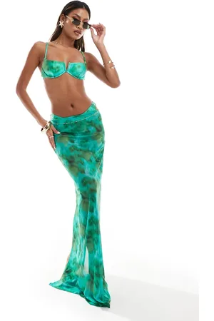 South Beach Maxi-strandrok van mesh met abstracte print in