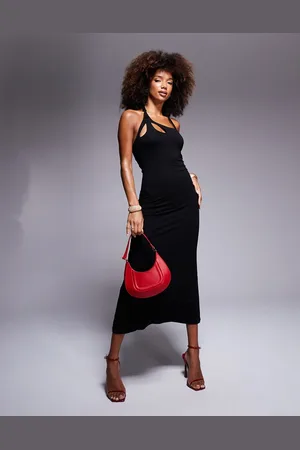 ASOS Midi-jurk met gedraaide halslijn met uitsnijdingen in